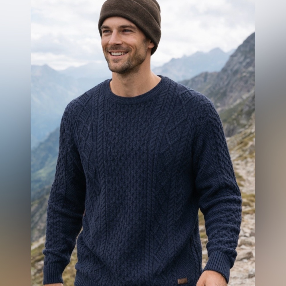 Buffalo Navy Cable Knit Nautical Sweater XXL Mens Textured Crewneck Pullover